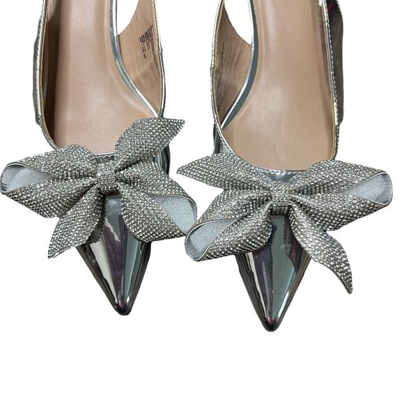 A NEW DAY Priscilla Rhinestone Bow Slingback Kitten Heels Silver - Picture 3 of 5